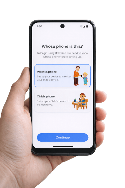 Hand holding phone with BalRaksh app